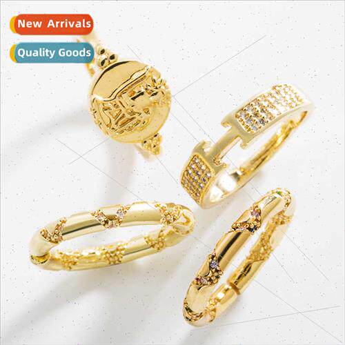 fashion simple pure copper micro-set zirconia open ring Euro