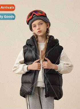Black gold down vest 2023 winter new boys girls 90 goose dow