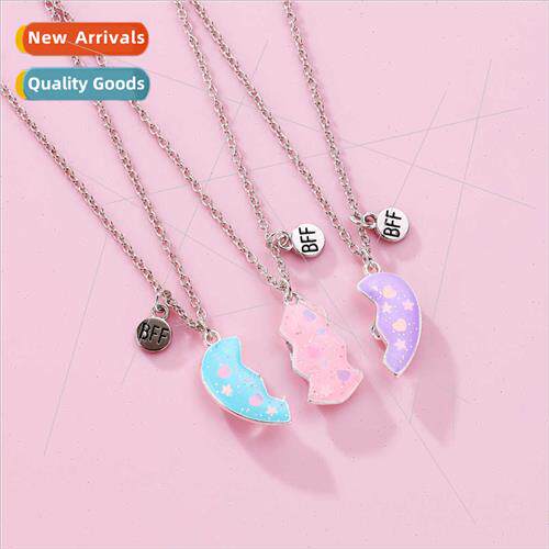 Fresh Sweet Magnet Necklace Love BFF Three Color Patchwork F