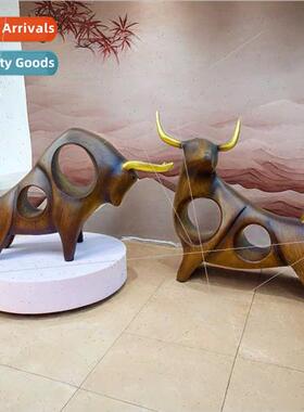 Chinese wood grain cow ornaments living room TV cabinet entr