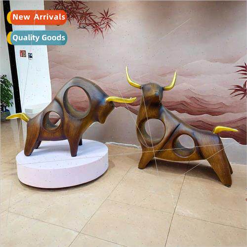 Chinese wood grain cow ornaments living room TV cabinet entr