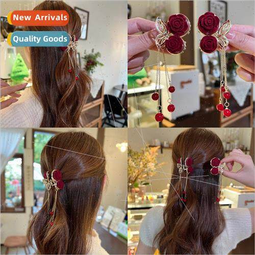 Small grab clip new flocking flowers cherry hair clips mini