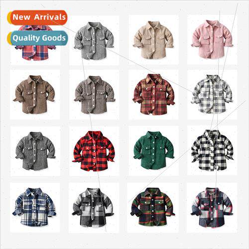 Childrens plaid shirt middle and large children lapel single