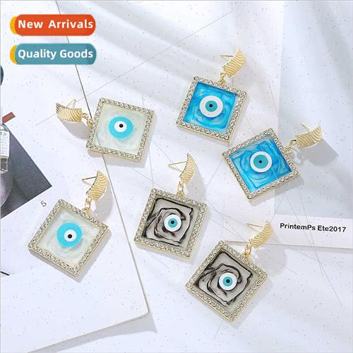 Europe earrings square drip oil craft earrings simple diamon