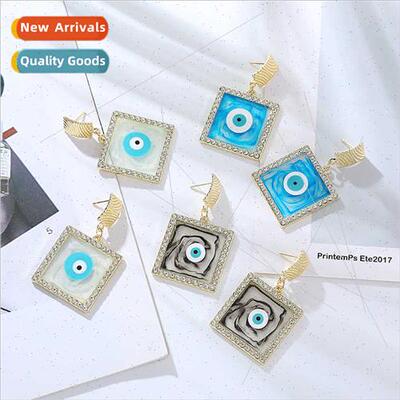 Europe earrings square drip oil craft earrings simple diamon