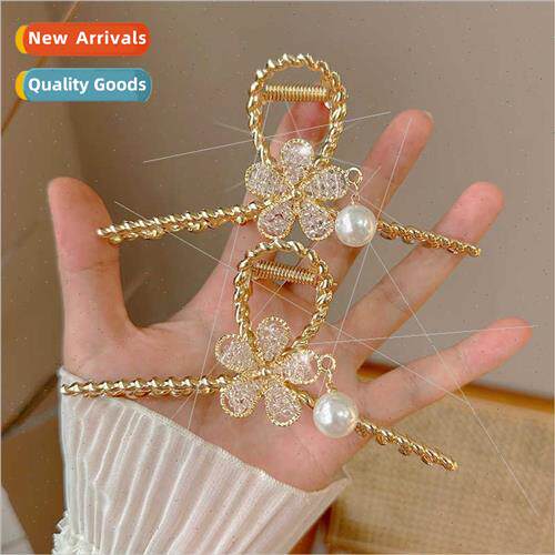 Pearl tassel flowers metal grab clip female back head plate