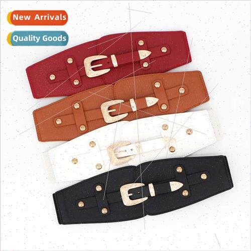 Gold buckle wide belt female elastic decorative dresses sub-