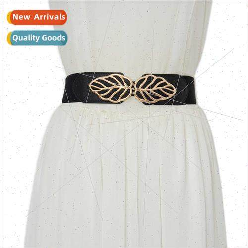 Women belt ladies simple oil drip double e leaves buckle ela