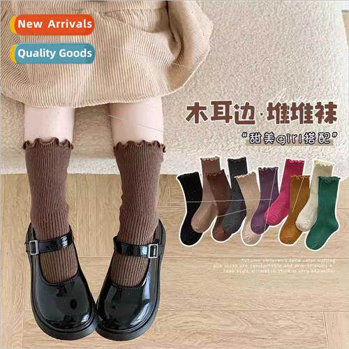 Girls socks autumn winter solid color children wooden ear ed