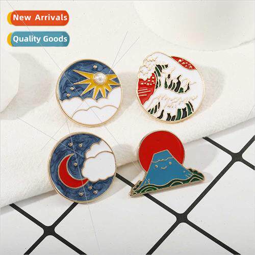 ins new cartoon brooch waves Mount Fuji Van Gogh sun moon im