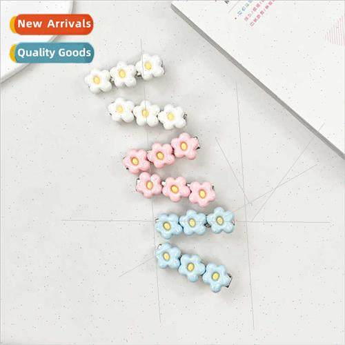 Cream coloured flower hair clips sweet cute girl simple bang