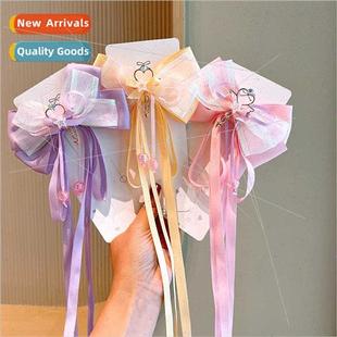 fluttering ribbon braided Children clips long hair ltle bow