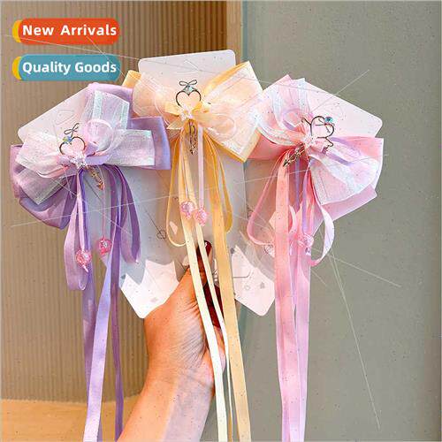 Children bow long fluttering ribbon braided hair clips ltle