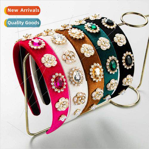 Hair bands new velvet baroque headband female pearl floral i
