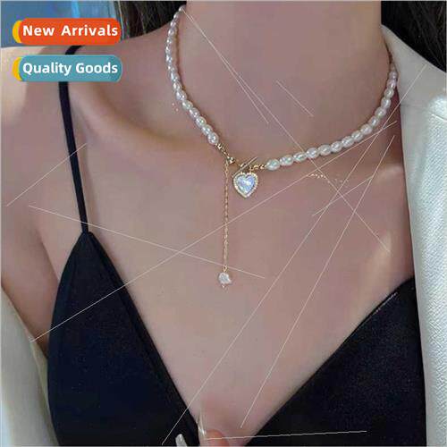 French Baroque Pearl Heart Necklace Women Collarbone Chain c