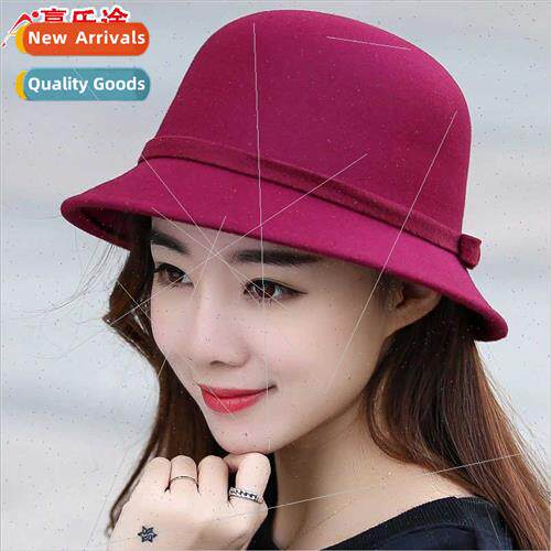 new tweed hat female autumn winter Korean  round top hat Jap