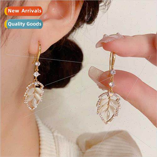 delicate fashion cat eye stone leaf ear hooks premium niche