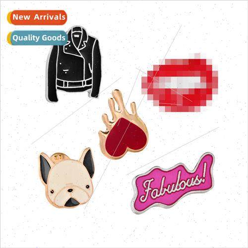 popular brooch creative cartoon cute dog clothes red lips lo