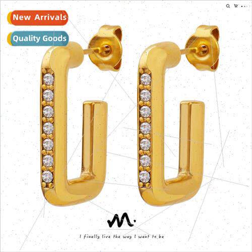 Delicate Elegant che Geometric Earrings Tanium Steel Gold-Pl