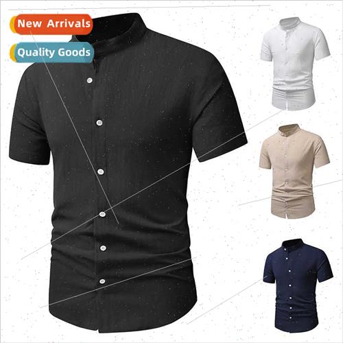 Mens Cotton nen Henley Collar Beach Shirt C13