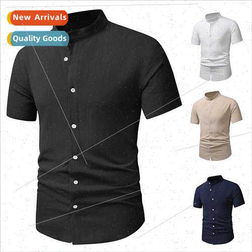 Mens Cotton nen Henley Collar Beach Shirt C13