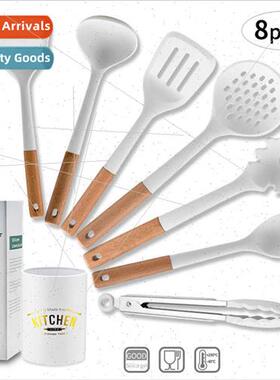 Wooden handle silicone kchenware spatula food-grade soup lad