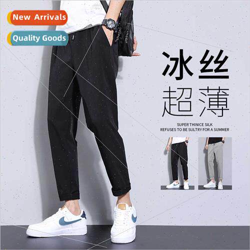 Draped ice silk men casual pants thin summer large size spor