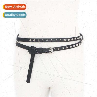 ins millennial hottie punk rivets double thin belt y2k dark