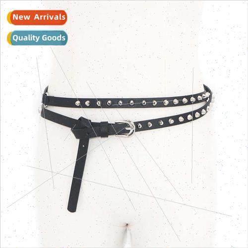ins millennial hottie punk rivets double thin belt y2k dark