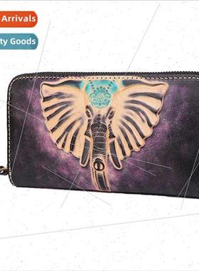 new Hand-painted Leather Men Women Wallets Elephant Handmade