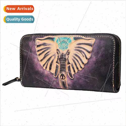 new Hand-painted Leather Men Women Wallets Elephant Handmade