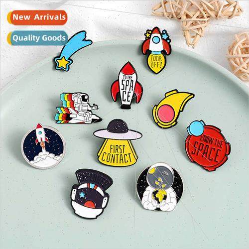 Cartoon cute alloy brooch astronauts rockets UFO cosmic avia