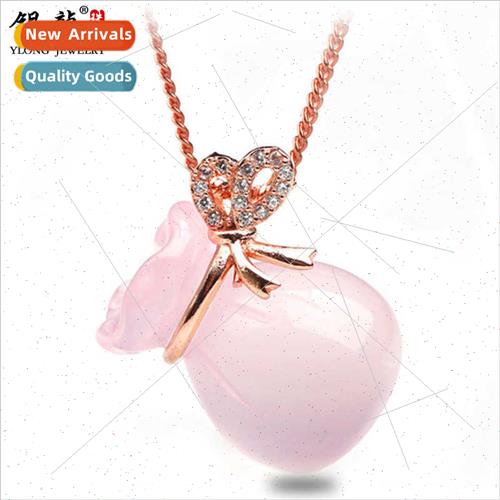 s925 silver necklace female synthetic pink crystal money bag