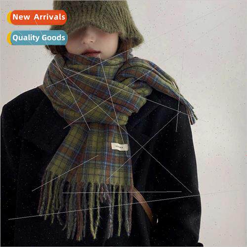 Plaid scarf female autumn winter Korean  retro high-level se