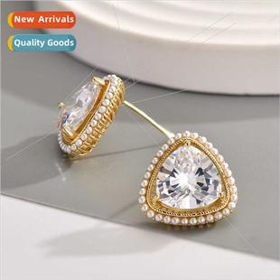 silver pin triangle Fashion earrings S925 zirconia simple