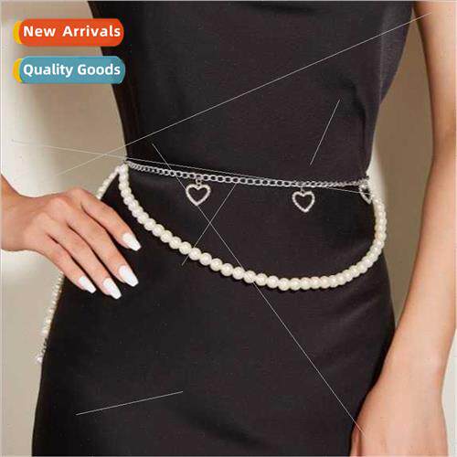 2870 new hollow rhinestone inlaid love pendant pearl chain h