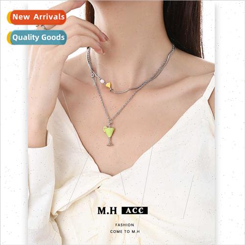 Natural pearl beach wine glass collarbone chain women double