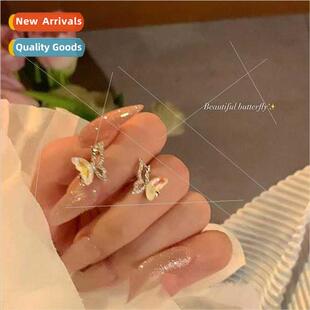 butterfly spi s925 zirconia sweet cool female niche earrings