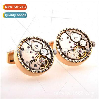 High-grade cufflinks gift sleeve round crystal encrusted mov