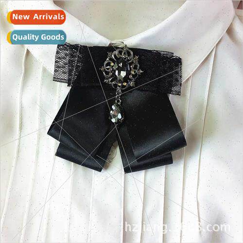 lace rhinestone England college collar flower brooch bow tie