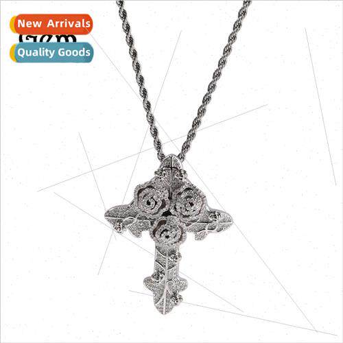 Hip hop ins rose cross zircon pendant twist chain necklace m