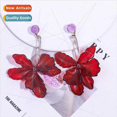 Acrylic burgundy flower earrings female fashion bohemian win