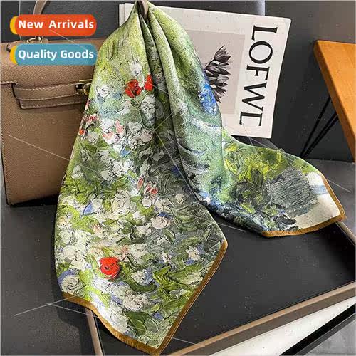 Oil painting silk scarf female fashion mulberry silk decorat