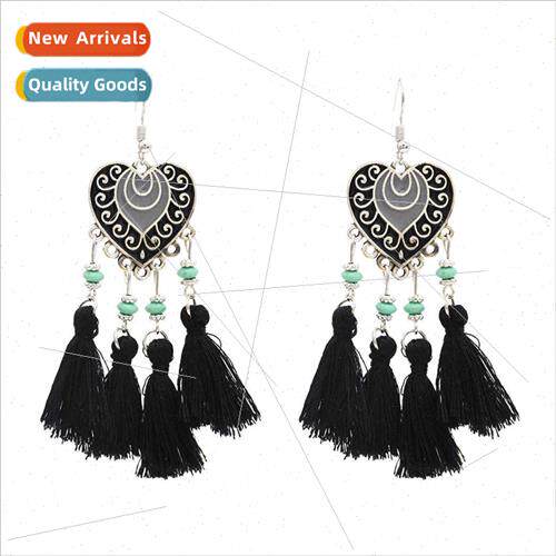 Europe Vintage Love Heart Smear Alloy Earrings Bohemian Ethn