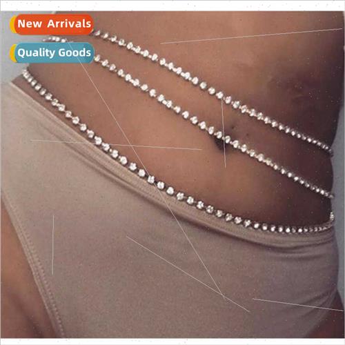 Europe new sparkling full diamonds waist chain three layers