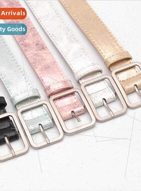 versatile women belt shiny pu alloy buckle belt jeans decora