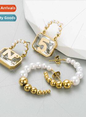 tanium steel earrings ins wind fashion gold creative handbag