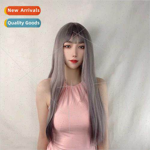 Korean popular wig ladies air bangs long chemical fiber full