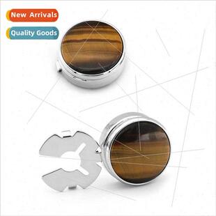 Fashion Men Round Brown Marbled Cufflinks Shirt Decorative B