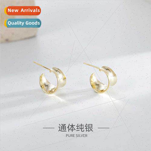 S925 silver Koreasimple irregular wide surface earrings ins